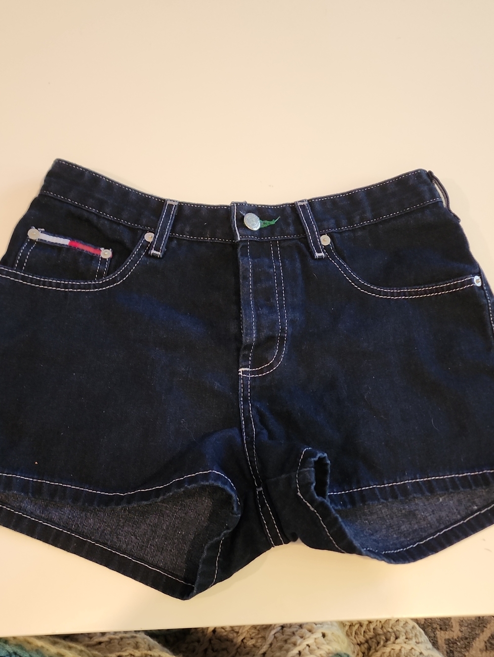 Tommy Hilfiger Dark Blue Denim Shorts with Signature Flag